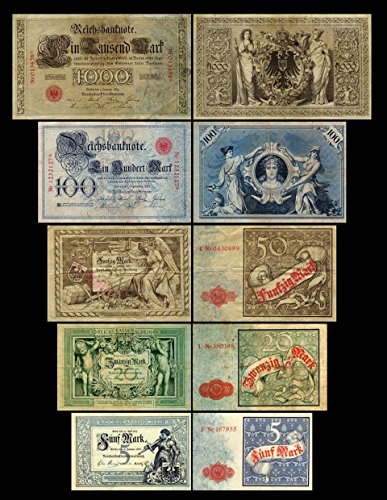 *** 5,20,50,100,1000 Reichskassenschein/Reichsbanknoten 1882-1884 - Pick 4-5-6-12-13 - Reproduktion ***
