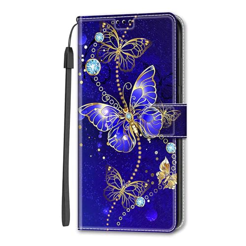 Rnrieyta Miagon Brieftasche Cover für Xiaomi 13T Pro/13T,Kreativ Malerei Magnetische Folio Hülle PU Leder Schutzhülle Tasche Case Ständer mit Kartenfächer,Blau Schmetterling