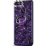 QPOLLY Kompatibel mit Huawei Honor 9 Lite Hülle Silikon Glänzend Glitzer Bling Diamant Schutzhülle mit 360 Grad Ring Ständer Kristall klar Silikon TPU Handyhülle Case für Huawei Honor 9 Lite,Lila