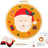 JSRQT Weihnachts Punch Needle Starter Set für Anfänger Stanznadel Stickerei Starter Kit mit Weihnachtsmann Muster, Handgefertigtes Stickset mit Punch Needle, Stickrahmen, Punch Needle Stoff, Anleitung