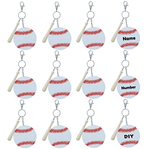 Cettkowns Baseball-Softball-Schlüsselanhänger-Set mit 12 Baseball-Rohlingen, 12 Miniatur-Baseballschlägern aus Holz, 12 Karabinerhaken, 12 Schlüsselanhänger mit Kette für Sport-Partygeschenke