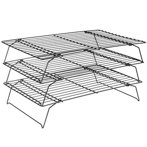 CUESVAP 3-lagiges Abkühlgitter, Stapelbar, Klappbar Kuchengitter Auskühlgitter, Brot Backen Zubehör für Kuchen, Grillen, Kekse & Plätzchen, 15.74×9.84In/40 x 25 cm