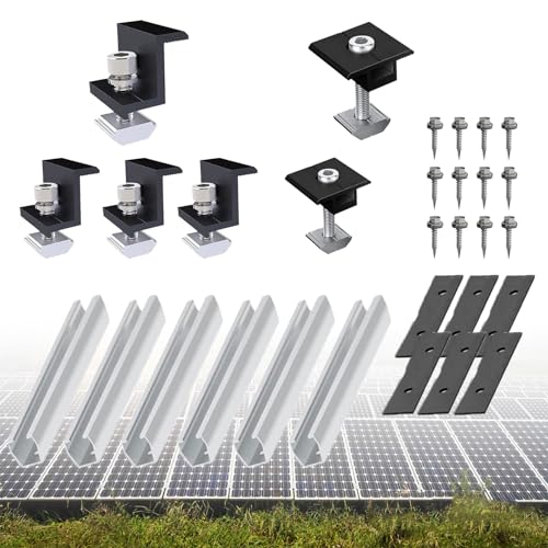 Solarmodul Halterung Set Kit für 2X Module, 12CM Aluprofil Schienen+ Verstellbare Klemmefür 30-35MM Dicke Module, für Flachdach Trapezblech Blechdach, Solarpanel Halterung, Montage PV Befestigung