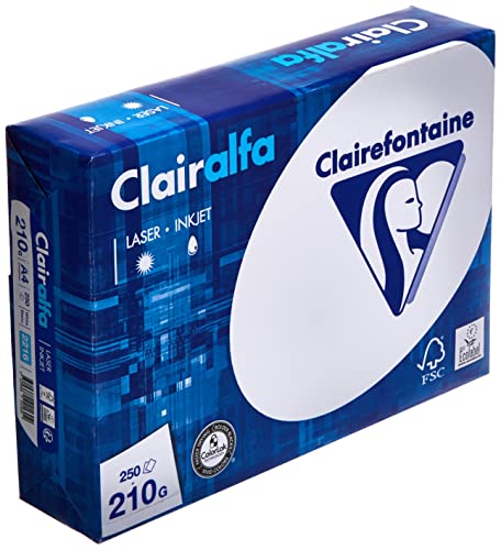 Clairefontaine 2216C - Ries Druckerpapier / Kopierpapier Clairalfa, extraweiß, DIN A4, 210g, 250 Blatt, Weiß, 1 Ries