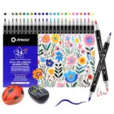 Artecho 24 Farben Acrylstifte, 0.5-5mm Wasserfester Dual Tip Marker mit doppelten Enden für Rock Painting, Glas, Papier, Holz, Ei, Leinwand, Keramik, Stoff, Leder, DIY Crafts