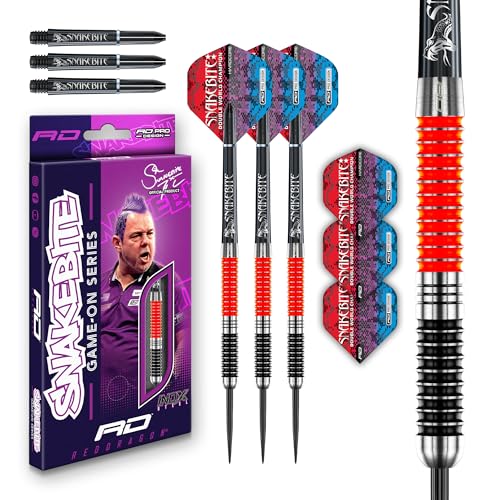 RED DRAGON Peter Snakebite Wright Game On Series 20g Stahlspitze Satz mit Dart Flüge und Dart-Schäften