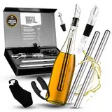 Weinkühlstab 6-teiliges Geschenk Set aus Edelstahl mit 2 Kühlstäben und mit Ausgiesser - Weinkühler Set für Weisswein & Rotwein mit Dekanter - von CoolDownDrink - Weinzubehör für Weinliebhaber