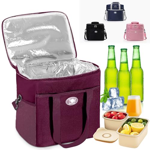 Chingcoo 16L Kühltasche Klappbare, Kühlbox Tragbare Eistasche Faltbar, Lunchtasche, Thermotasche, Picknicktasche, Tiefkühltaschen, Isoliertasche für Büro, Picknicks (Lila)