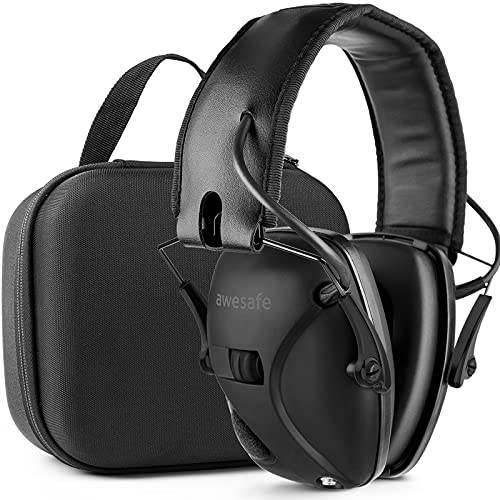 awesafe GF01L Gehörschutz für Schießstand Elektronischer Gehörschutz für Schlagsport, Gehörschutz, Ideal für Schützen und Hunting Schwarz, NRR 24dB [Kommt mit Travel Lagerung Tragetasche] (Schwarz)