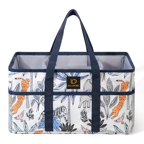 unisoul Wickeltisch Organizer, Baby Windel Caddy Newborn Essentials Wickeltasche Groß, Faltbarer Filztasche Organizer mit Fächern, Aufbewahrungskorb, für Feuchttücher und Babysachen (Waldpark)