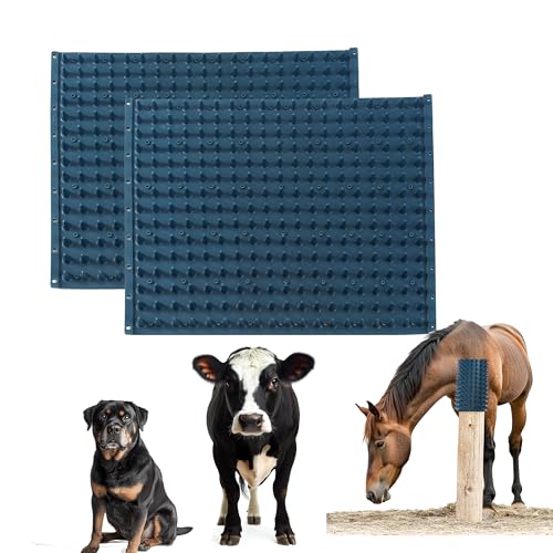 Pferd Kratzmatte 2er-Set, 42 x 33 cm, Kratzbrett, weiche Massage-Matte für Pferde, Kühe, Ziegen, Hunde und Nutztiere, Blau