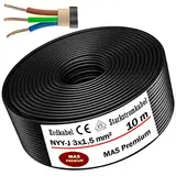 MAS Premium 5-170m NYY-J 3x1,5 2,5 4 6 10 16 oder 5x1,5 2,5 4 6 10 16 Erdkabel Starkstromkabel Elektrokabel Ring zur Verlegung im Freien Erdreich (NYY-J 3x1,5 mm², 10m)