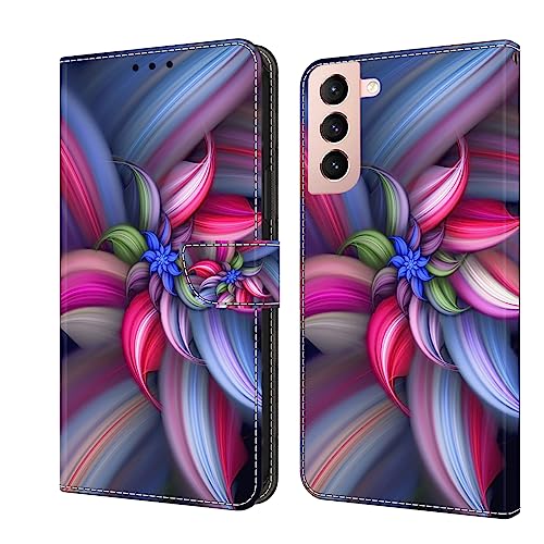 Rnrieyta Miagon Kickstand Flip PU Leder Schutzhülle für Samsung Galaxy S24,Bunt Muster Hülle Brieftasche Case Cover Ständer mit Kartenfächer,Bunt Blume