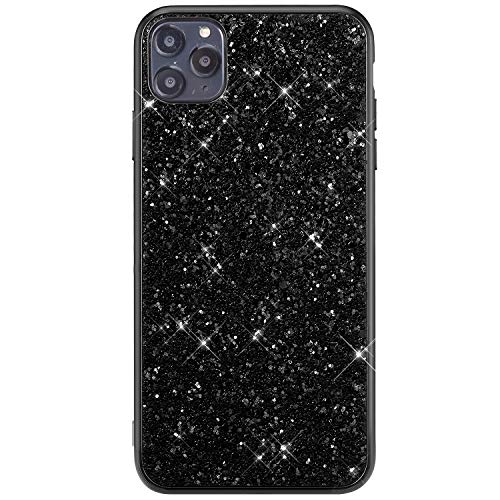 URFEDA Kompatibel mit iPhone 11 Pro Max Hülle Handyhülle Glänzend Kristall Crystal Bling Glitzer Überzug Schutzhülle Stoßfest Kratzfest Hybrid PC + TPU Bumper Cover Case Tasche Glitzer Hülle,Schwarz