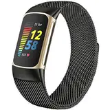 Magnetisch Metall Armband Kompatibel mit Fitbit Charge 6/Fitbit Charge 5 Armband für Damen Herren, Magnetverschluss Maschen Schleife Verstellbares Metall Bänder für Fitbit Charge 6/Fitbit Charge 5