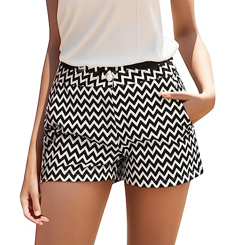 Freizeithose für Damen, hohe Taille, fließende Shorts mit Taschen, lässige Strickhose für Damen, Schwarz , Medium