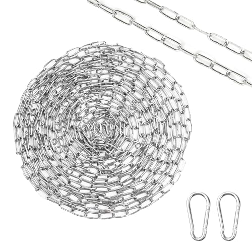 DUDUI 10M Edelstahlkette Meterware, Metallkette Maximale Belastung 100KG, Stahlkette Kette mit 2 Karabiner, MetallketteZum Aufhängen, Edelstahl Kette für Garten, Lampenkette, Wäschekette