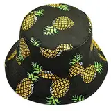 HugeStore Fischerhut mit Fruchtmuster, Sommerhut für Herren und Damen, Ananas, Schwarz