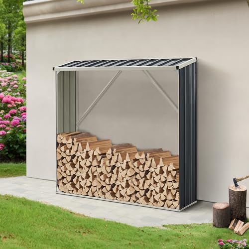 casa.pro Brennholzunterstand Kalmar aus Stahl Brennholzlager Kaminholzregal Unterstand mit Wetterschutz Kaminholzständer Stapelhilfe 155x45x157cm Anthrazit