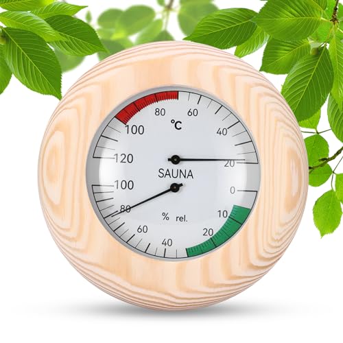 PCXWTLN Sauna Thermometer Hygrometer, 2 in 1 Holz Sauna Thermo-Hygrometer, Digitale Sauna Messinstrumente, Hohe Genauigkeit Sauna Zubehör zur Messung von Temperatur und Luftfeuchtigkeit (Rund)