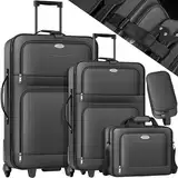 KESSER® 4tlg Trolley Kofferset | Reisekoffer Set mit Rollen | Komplettes Business 4er Set | S M L XL | Netzfach | Rollen | Teleskopgriff | Koffer Reisetaschen Stoffkoffer | Handgepäck | Anthrazit