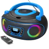 Tragbarer Stereo-CD-Player Boombox mit UKW-Radio, Bluetooth, CD-R/CD-RW/MP3/WMA-Wiedergabe, USB-Anschluss, AUX-Eingang, Kopfhöreranschluss