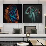 Yinaa Kunstdruck auf Leinwand Indian Indigenes Mädchen Bild Moderne Frauen Poster Leinwand Gemälde für Wohnzimmer Dekoration 50x50cmx2pcs rahmenlos