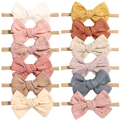 Jollybows Baby-Haarschleifen, Nylon, elastisch, für Mädchen, Kleinkinder, Neugeborene, 12 Stück