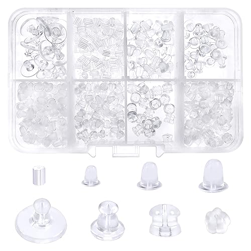 TOAOB 600 Stück Ohrstecker Silikon Ohrring Stopper Klar Gummi Ohrstopper Ohrringe Verschlüsse Kunststoff Ohrring Rücken Earring Backs 8 Stile für Haken Ohrstecker DIY Schmuckherstellung