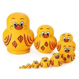 HIMS Russian Matryoshka 10 Pieces Yellow Wooden Duck Enten Matroschka Dolls für kinder Schreibtischdekorationen für, Wohnzimmer, Bücherregale, Büros.