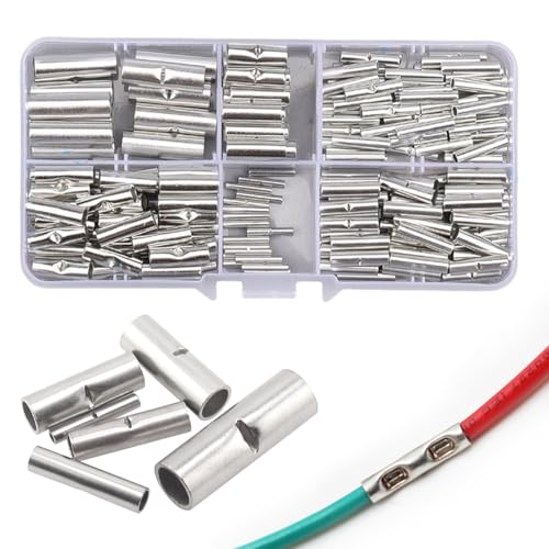 MIPIACE 200 Pcs Stossverbinder Butt Connectors Nicht Isoliert Quetschverbinder Unisoliert Set für Kabelverbinder DIY Elektrische Spleißen Kabel Crimp Verbindung