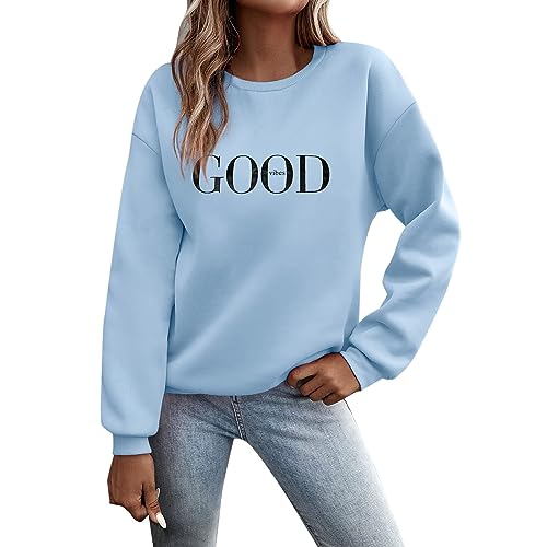 Generisch Pullover Damen Sweatshirt Briefe Drucken Langarm Rundhals Pulli Herbst Winter Frauen Buchstaben Druck Locker Casual Oberteil Sport Streetwear Sweatshirts ohne Kapuze Bluse Tops