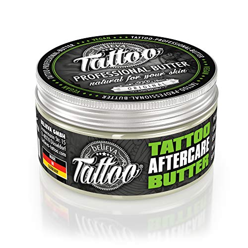 Believa Tattoo Butter - Premium Tattoopflege mit veganer Formel und natürlichen Inhaltsstoffen für strahlende Tattoofarben - Tägliche Pflege & Aftercare für tätowierte Haut | 100ml