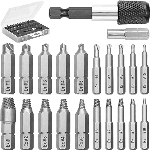 22-teiliges Schraubenausdreher-Set für abisolierte, gebrochene, beschädigte Schrauben – Entferner-Kit mit Bohrern, Ausziehern, Bit-Verlängerung und Steckschlüssel-Adapter von Mata1