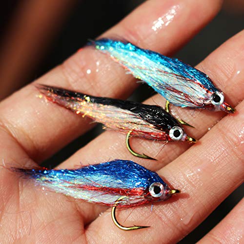 Tigofly 12 Stück Verbundene Elritze Fliegenfischköder UV Polar Fry langsam sinkend Lachs Forellen Steelhead Fliegenfischen Fliegenköder Set - Größe 8