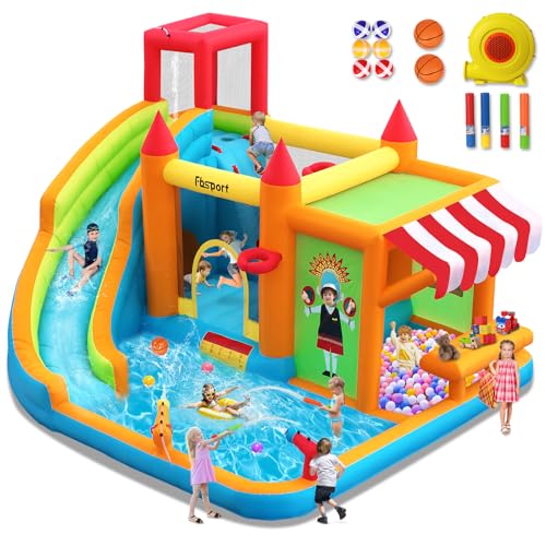 hüpfburg Outdoor mit gebläse hüpfburgen Kinder aufblasbare hüpfburg draußen XXL Outdoor für Erwachsene groß hüpfburg mit rutsche geeignet für Kinder 424 ×388 ×238 cm
