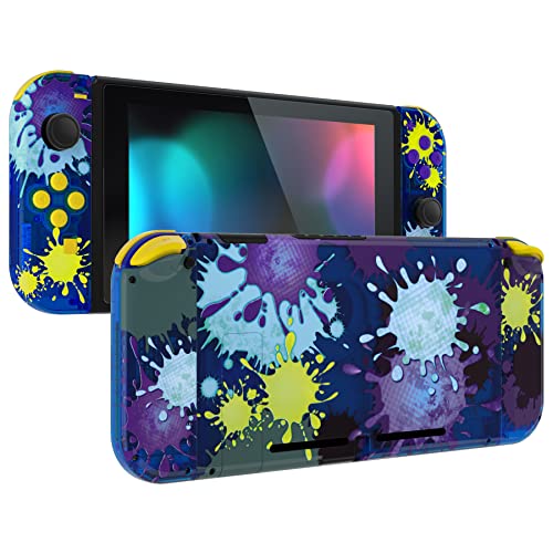 eXtremeRate Hülle Case für nintendo Switch Joycon/Konsole, Rückgehäuse&Kickstand für Switch Console, Joy Con Abdeckung & Tasten Set, DIY-Ersatz Shell für nintendo Switch-Splat Paint Stil