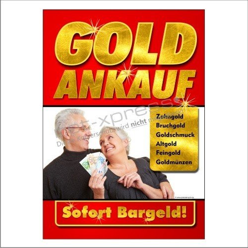 net-xpress Werbeschild für Goldankauf DIN A1, Werbeplakat Plakat Poster Gold Bargeld