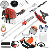 52cc Benzin Multi-Tool, 5-in-1 Gartentrimmer mit Freischneider & Heckenschere, Leistungsstarke Kettensäge, Gartenschere mit langer Reichweite, ideal für Haus- und Gartenwartung, Rot