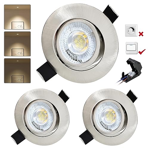 BOYIR 3er Set LED Einbaustrahler 230V Ultra Flach LED Spots 3 stufe Dimmbar 6W 4000K Neutralweiß Einbauleuchten 550LM LED Einbaustrahler Schwenkbar IP44 Badezimmer geeignet Deckenspots 68mm