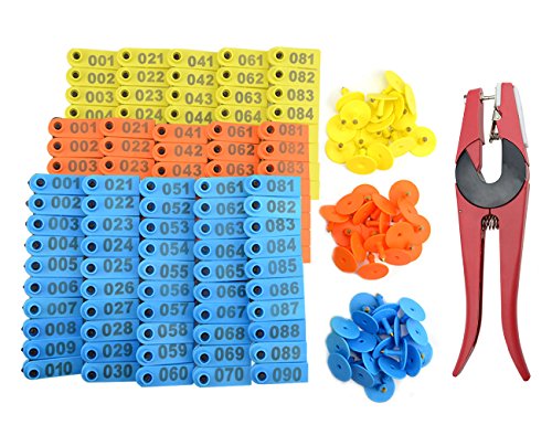 WMYCONGCONG Kunststoff Vieh Ohr Tag Animal Tag Blau Gelb Orange Grün und Ohrmarke Applikator für Ziege Schaf Pig, 3 Color Kit 1