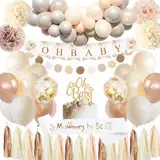 Baby Party Dekoration Mädchen Junge, Baby Deko Junge Mädchen, Beige Nude Weiß Baby Shower Deko, Babyparty Deko, Gender Reveal Party, Babyparty Ballon Girlande für Baby Boy Girl Boho Deko