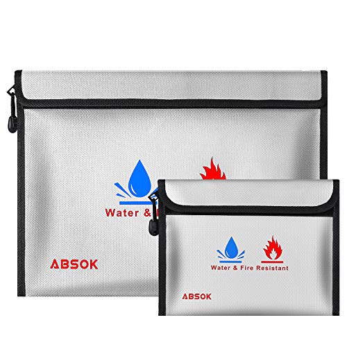 Feuerfeste Tasche Dokumententasche - 2 Set Feuersichere wasserdichte Tasche Hülle Beutel Behälter für Dokumente Passport Bankdatei Geld Wertsachen (Grau)