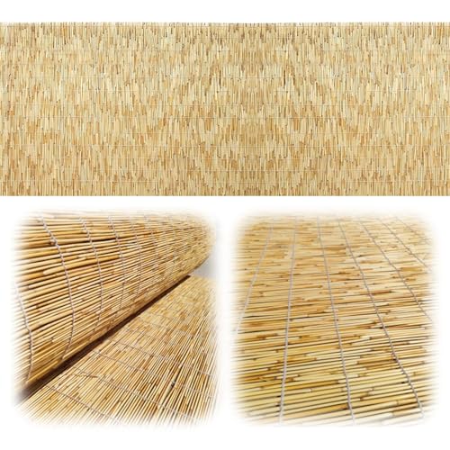 Sichtschutzzaun Natürliche Bambusmatte Wetterfest 60cm 90cm 100cm 120cm Hoch Schilfzaun Wasserdicht Bambus Sichtschutz Kundenspezifische Größe Für Hinterhof-Terrasse(Color:Primary white line)