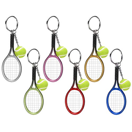 PUNELE Sport Mini Squashschläger Modell 16×5×5 6 Stück Mini Schlüsselanhänger Anhänger Simulation Tennis und Schläger Modell Tasche Hängende Dekoration