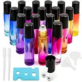 Youngever 18 Stück 10ml Ätherische Öle Roller Flaschen, Klein Nachfüllbare Containermit mit Edelstahl-Roller Ball, Trichter, Öffner, Etiketten, Pipetten, für Aromatherapie Gemische Massage