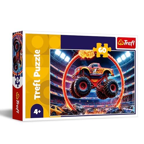 Trefl - Monster Truck - Puzzle 60 Teile - Buntes Puzzle mit Fahrzeugen, kreative Unterhaltung, Spaß für Kinder ab 4 Jahren