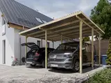 Woodtex Holz Doppel Carport | 595 x 495 cm | 290 cm hoch | Fichte Kiefer Carport | mit UV-Schutz | 9er Pfosten | inkl. Dacheindeckung