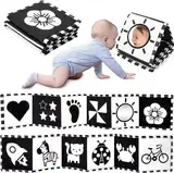 URMYWO Black & White Babybuch Kontrastbuch Baby-Bilderbuch-Stoffbücher- Kontrast Baby Spielzeug 0 3 6 9 12 Monate, Schwarz Weiss kontrastkarten Baby, Neugeboren Babygeschenk