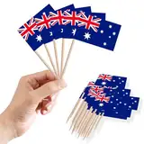 100 Stück Australien Zahnstocher Flaggen Cocktail Stick Flaggen,Australische Deko Fahne Mini Cupcake Topper Kleine Zahnstocher Australien Fähnchen für Torten Fußball EM Eurovision WM Bar Party Dekor